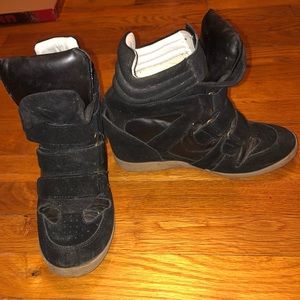 Black Suede Steve Madden Platform Wedge Sneakers